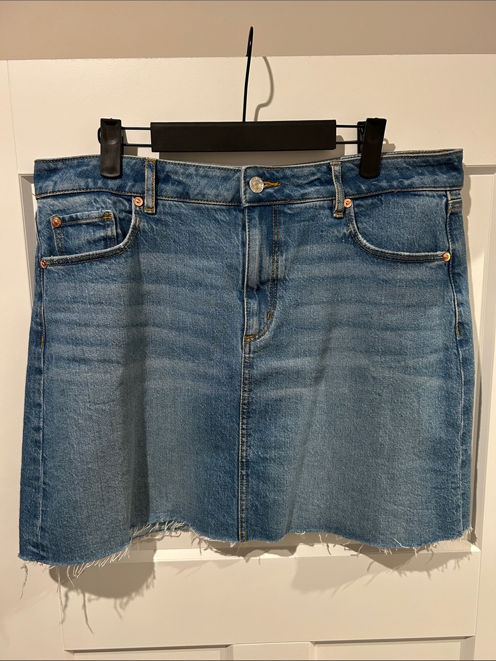 LOFT Blue Denim Raw-Hem Mini Skirt